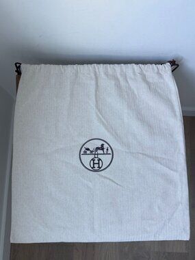 Authentic HERMES Large 18x18" Beige Herringbone Cotton Handbag Dust Bag 2 of 3